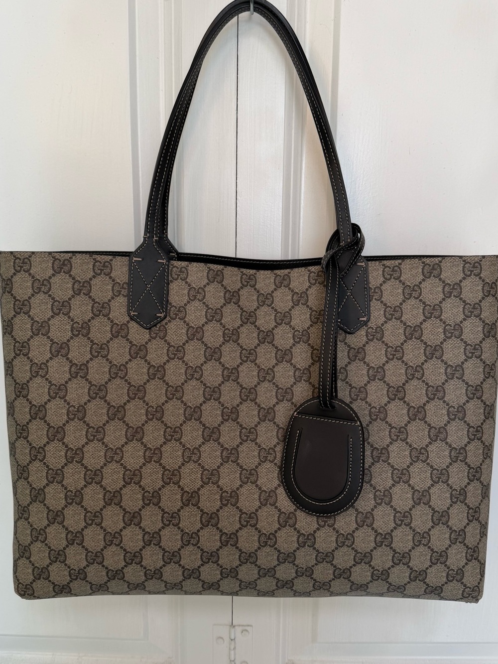 Gucci Brown GG Tote with Dark Brown Leather Trim